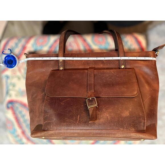 S Zone Bag Brown Distressed Cowhide Leather Briefcase Purse Rugged Satchel - Picture 8 of 11